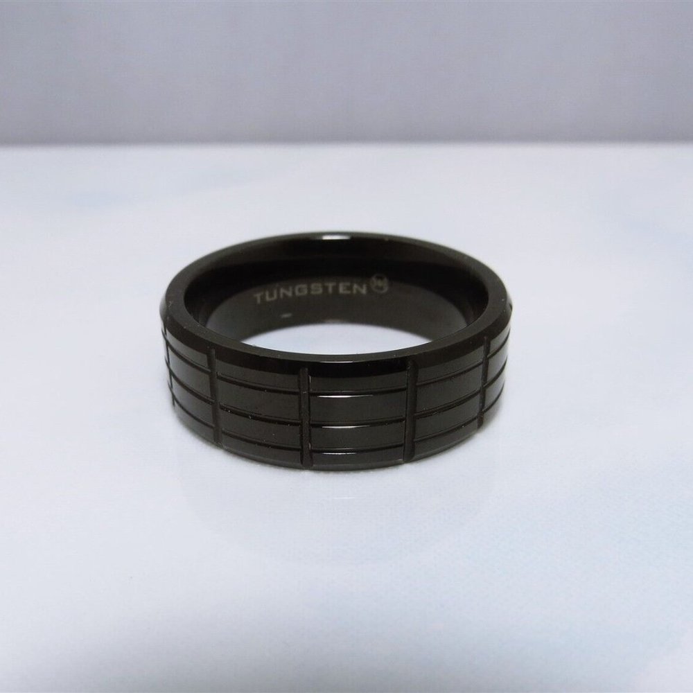 Windsor Beveled Black Tungsten Carbide Steel Patterned Band by WG sz11